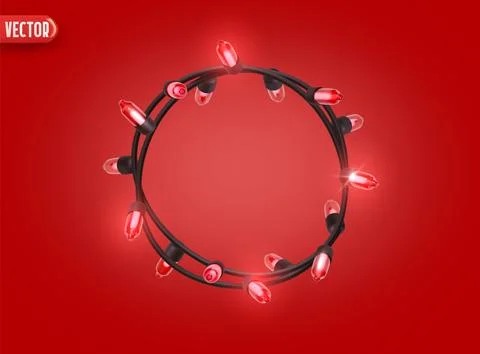 Festive Christmas Blue string lights brightly glowing. Realistic 3d New Year  Stock Illustration