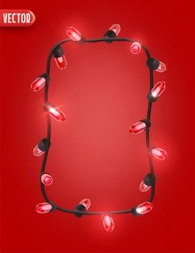 Festive Christmas Blue string lights brightly glowing. Realistic 3d New Year  Stock Illustration