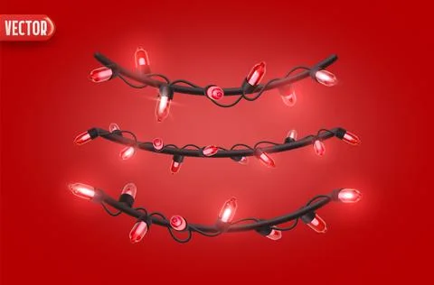 Festive Christmas Blue string lights brightly glowing. Realistic 3d New Year  Stock Illustration
