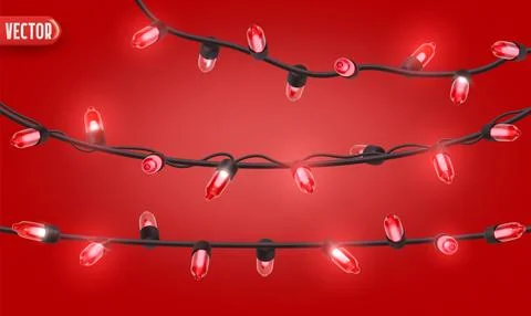 Festive Christmas Blue string lights brightly glowing. Realistic 3d New Yea.. Stock Illustration