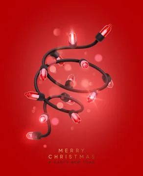 Festive Christmas Blue string lights brightly glowing. Realistic 3d New Yea.. Illustrazione stock