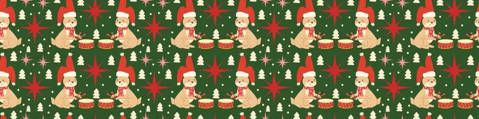 Festive Christmas border pattern with adorable bunny and holiday decorations. Stock Illustration
