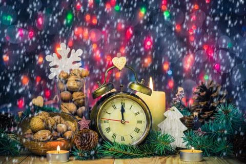 Festive christmas clock time twelfth new year Stock Photos