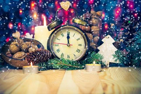 Festive christmas clock time twelfth new year Stock Photos