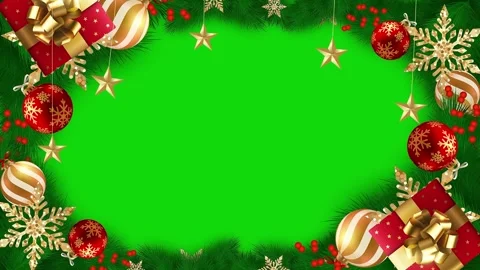 Festive Christmas Frame | Tree Branches, Lights and Snow on Green Screen Stock Footage 323505330