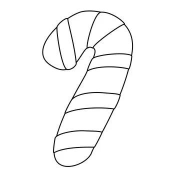 Festive Christmas gingerbread cookie in candy cane shape, flat vector outline 스톡 일러스트