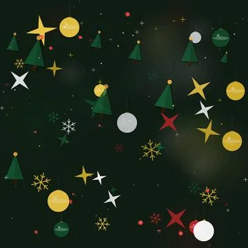 Festive Christmas Holiday Pattern Featuring Geometric Trees and Ornaments I.. Stock Illustration