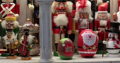 Festive Christmas home decor featuring colorful nutcracker figurines in a Video stock 312607007