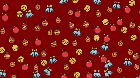 Festive Christmas ornament pattern with red background and colorful baubles Stock Footage 319387984
