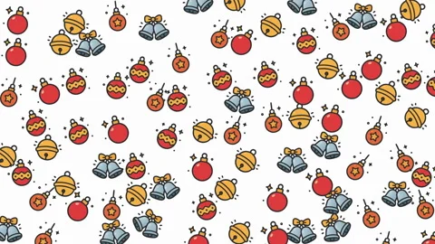 Festive Christmas ornaments scattered pattern with colorful holiday decoratio Stock Footage 319387751