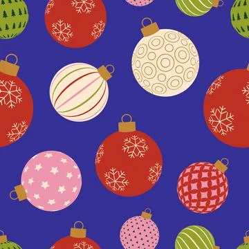 Festive Christmas Ornaments Seamless Pattern with Colorful Baubles for Wint.. Stock Illustration