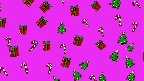 Festive Christmas Pattern Background with Gifts, Trees, and Candy Canes. Stock Footage 322978155