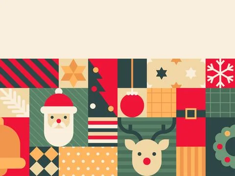 Festive Christmas Pattern Background with Santa, Reindeer, and Seasonal Ico.. Stock-Illustration