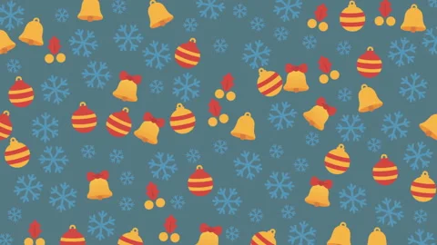 Festive Christmas Pattern with Bells Snowflakes and Ornaments for Holiday D.. Stock Footage 319388868