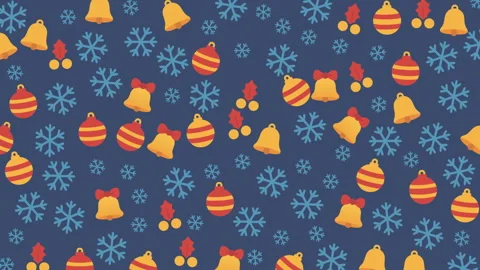 Festive Christmas Pattern with Bells Snowflakes and Holly on Dark Background Stock Footage 319388876
