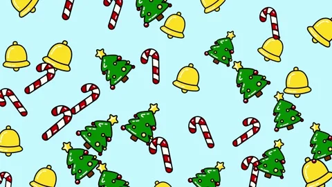 Festive Christmas Pattern with Candy Canes, Bells, and Trees. Stock Footage 321851332