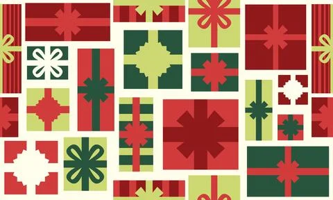 Festive christmas pattern displays gift boxes with ribbons and bows Stock Illustration