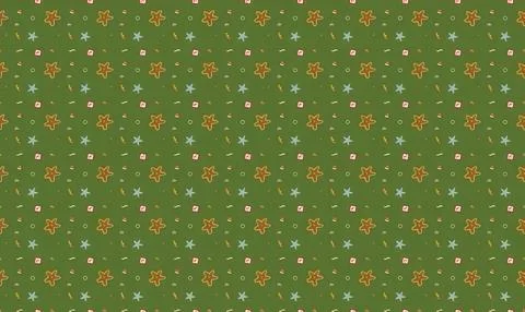 Festive christmas pattern with gingerbread cookies stars and snowflakes Stock Illustration