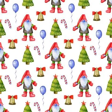 Festive Christmas pattern with gnomes. Stock Illustration