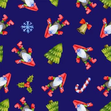 Festive Christmas pattern with gnomes. Stock Illustration