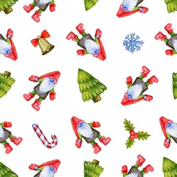Festive Christmas pattern with gnomes. Stock Illustration