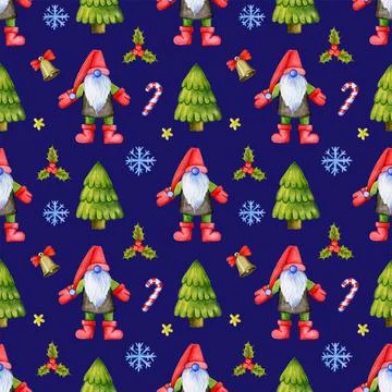 Festive Christmas pattern with gnomes. Stock Illustration