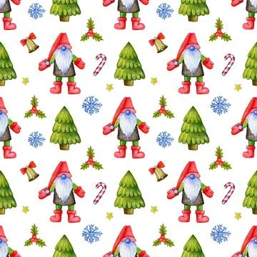 Festive Christmas pattern with gnomes. Stock Illustration