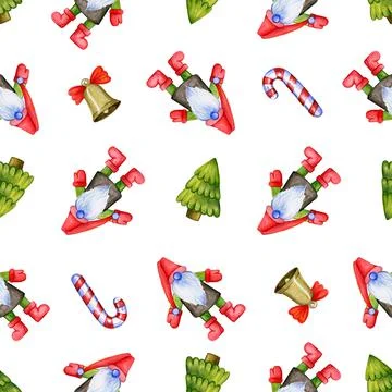 Festive Christmas pattern with gnomes. Stock Illustration