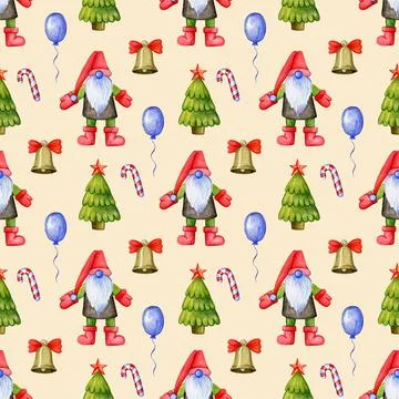 Festive Christmas pattern with gnomes. Stock Illustration