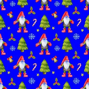 Festive Christmas pattern with gnomes. Stock Illustration