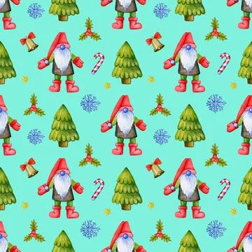 Festive Christmas pattern with gnomes. Stock Illustration