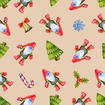 Festive Christmas pattern with gnomes. Stock Illustration