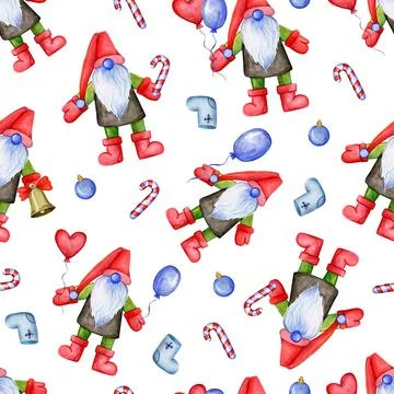 Festive Christmas pattern with gnomes Stock Illustration