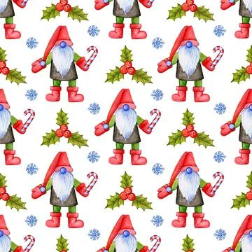 Festive Christmas pattern with gnomes Stock Illustration