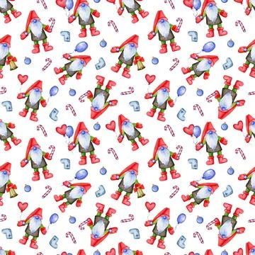 Festive Christmas pattern with gnomes Stock Illustration