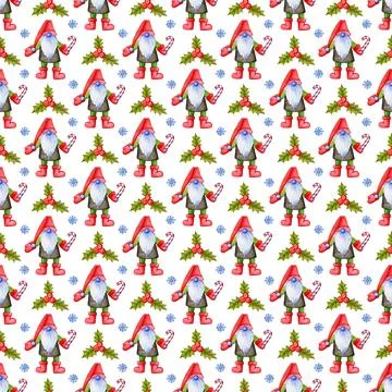 Festive Christmas pattern with gnomes Stock Illustration