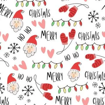 Festive christmas pattern with gnomes, snowflakes, and lights Stock Illustration