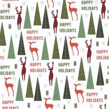 Festive christmas pattern with reindeer trees and holiday text Stock-Illustration