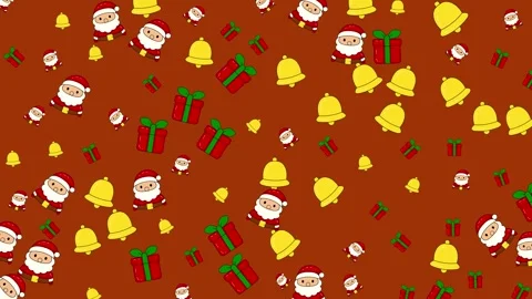 Festive Christmas Pattern - Santa, Bells, and Evergreen Branches. Stock Footage 321849939