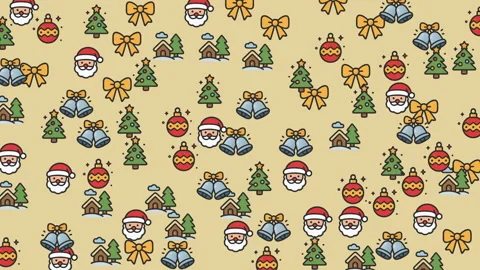 Festive Christmas Pattern with Santa Claus Trees Bows and Ornaments Stock Footage 319388562