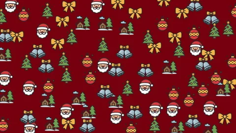 Festive Christmas Pattern with Santa Faces Bows Trees and Ornaments for Hol.. Video stock 319388543