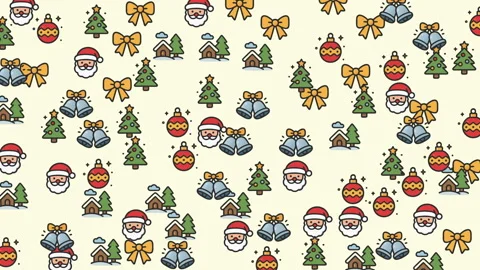 Festive Christmas Pattern with Santa Faces Ornaments Trees and Bows Stock Footage 319388690