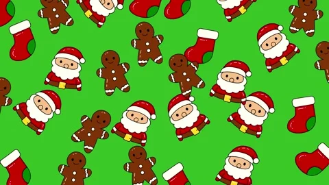 Festive Christmas Pattern with Santa, Gingerbread, and Stockings. Stock Footage 321850148