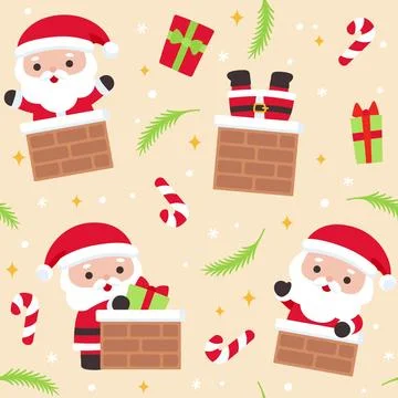 Festive Christmas pattern with Santa on rooftops delivering gifts with cand.. Stock Illustration