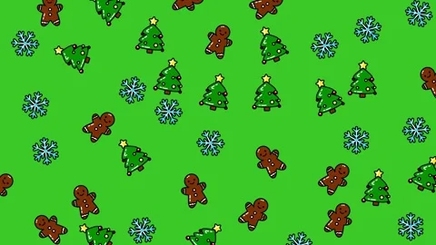 Festive Christmas Pattern with Trees, Gingerbread Men, and Snowflakes. Stock Footage 321850157