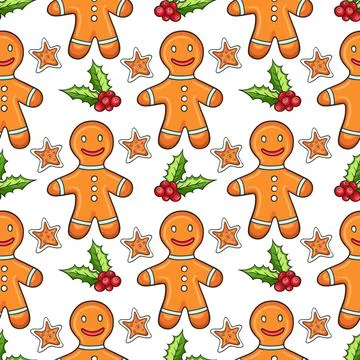 Festive Christmas seamless pattern with gingerbread man 스톡 일러스트