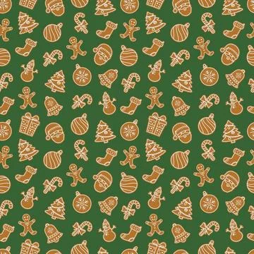 Festive Christmas seamless pattern with gingerbread cookies Stock Illustration