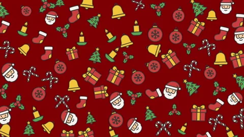 Festive Christmas seamless pattern with Santa Claus ornaments and holiday ico Stock Footage 319316812