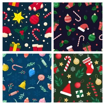 Festive Christmas Seamless Pattern Set Stock Illustration
