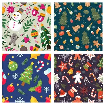 Festive Christmas Seamless Pattern Set Stock Illustration